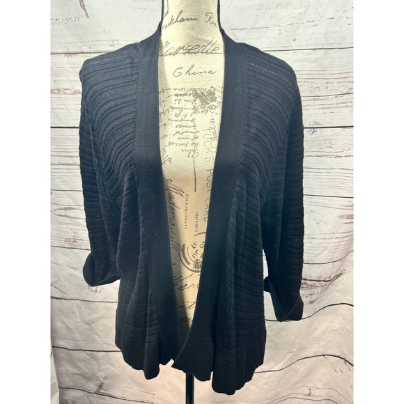 croft & barrow Sweaters - Croft & Barrow Womens Plus 1X Black Open Front Cardigan 3/4 Sleeve